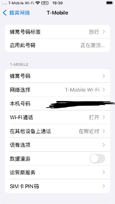 iPhone SE2 设置中显示‘正在激活中’的 eSIM 状态