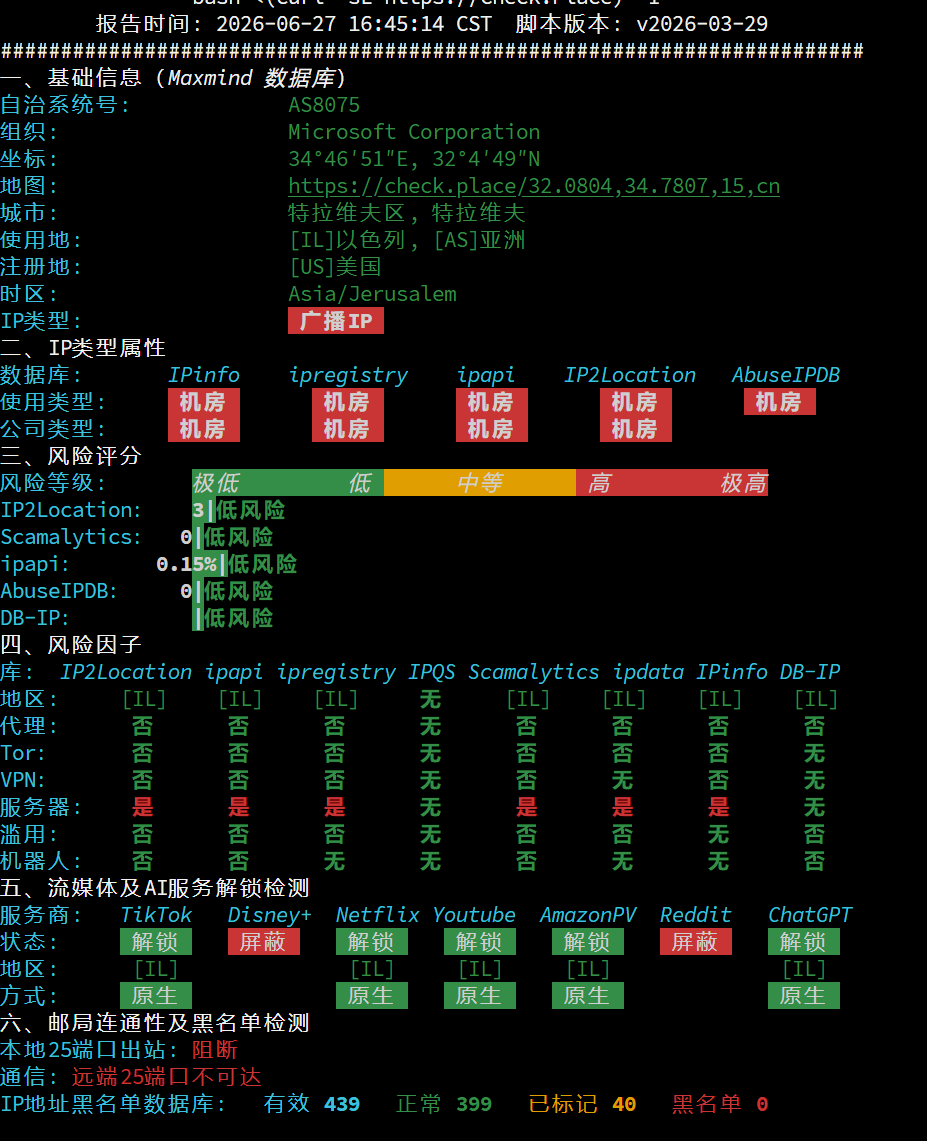 Azure特拉维夫IP测试留档