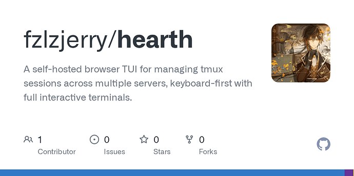 Hearth 浏览器界面展示 tmux 在多台服务器上的管理界面