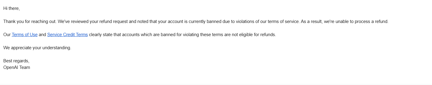ChatGPT Team账号封号通知截图
