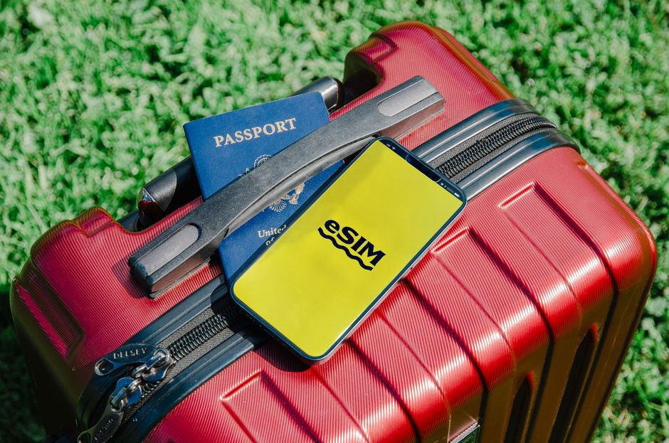 Abstract representation of eSIM technology for international travel