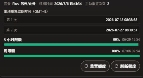 Codex 使用量重置通知截图