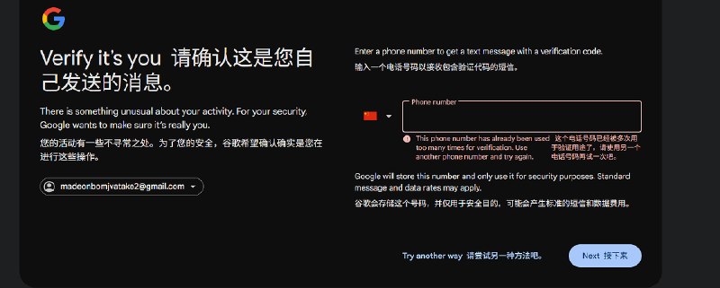 Google账号风控提示界面