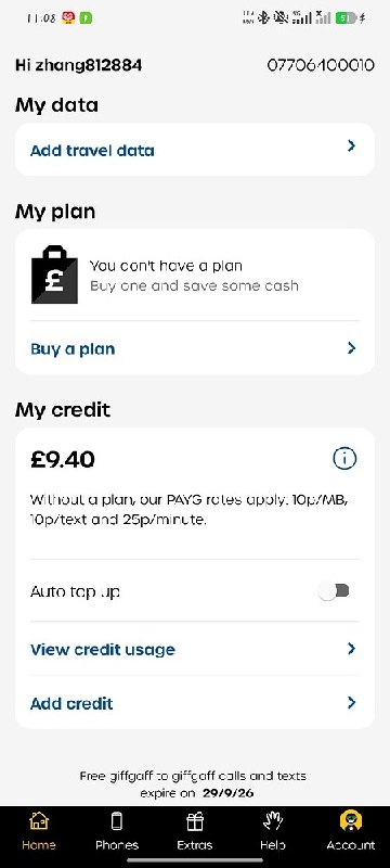 Giffgaff 激活 SIM 卡界面