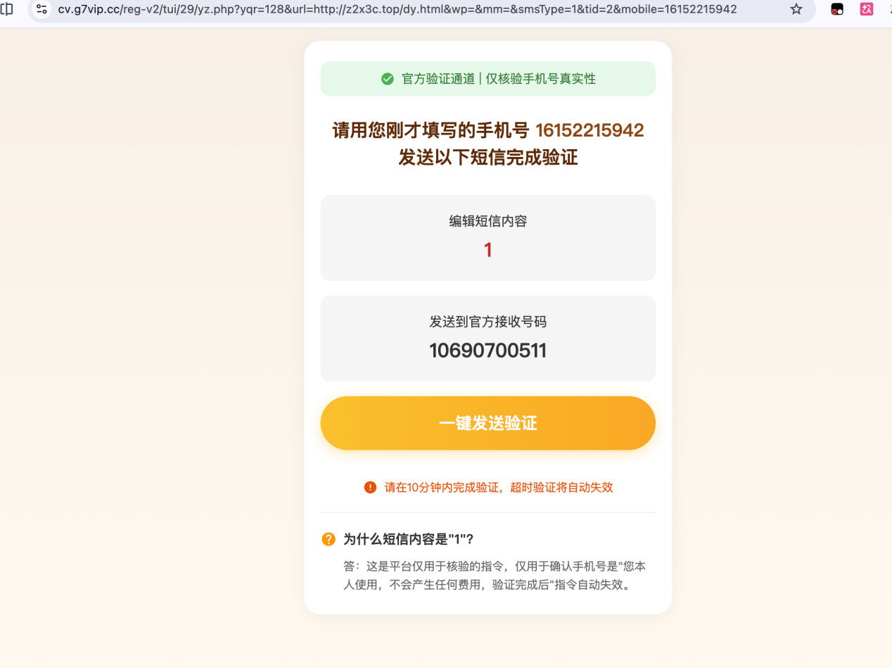 虚假的充值验证网页截图