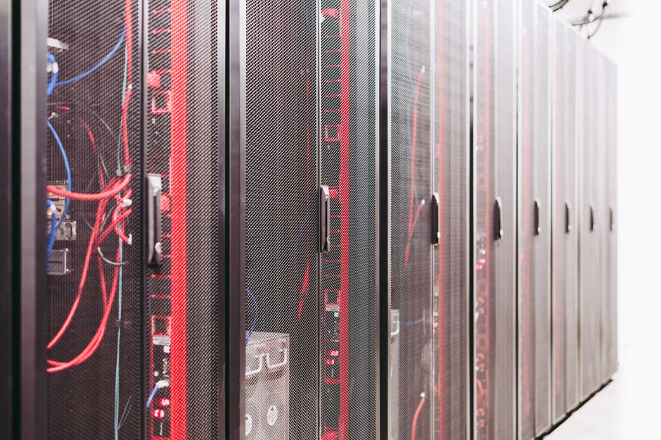 Server room with high performance computing racks
