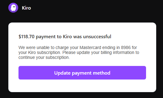 Kiro 离谱的付款成功邮件通知