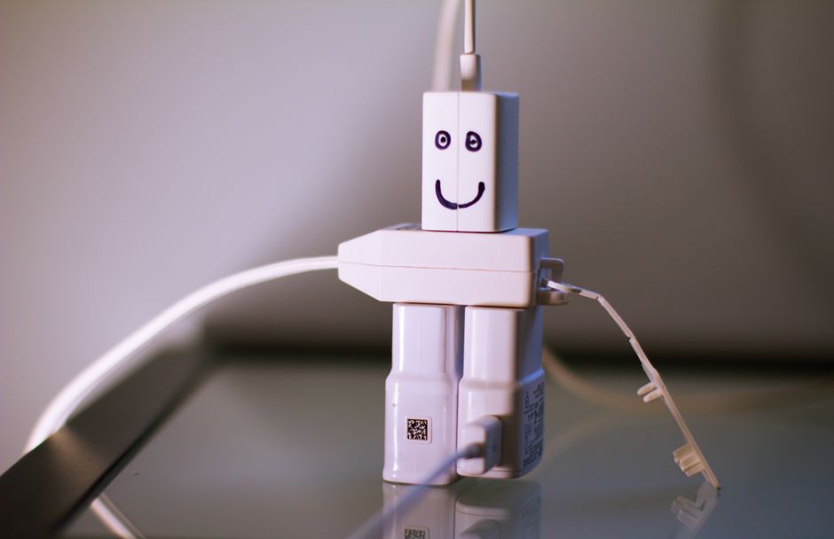 Funny cartoon robot with exaggerated expressions