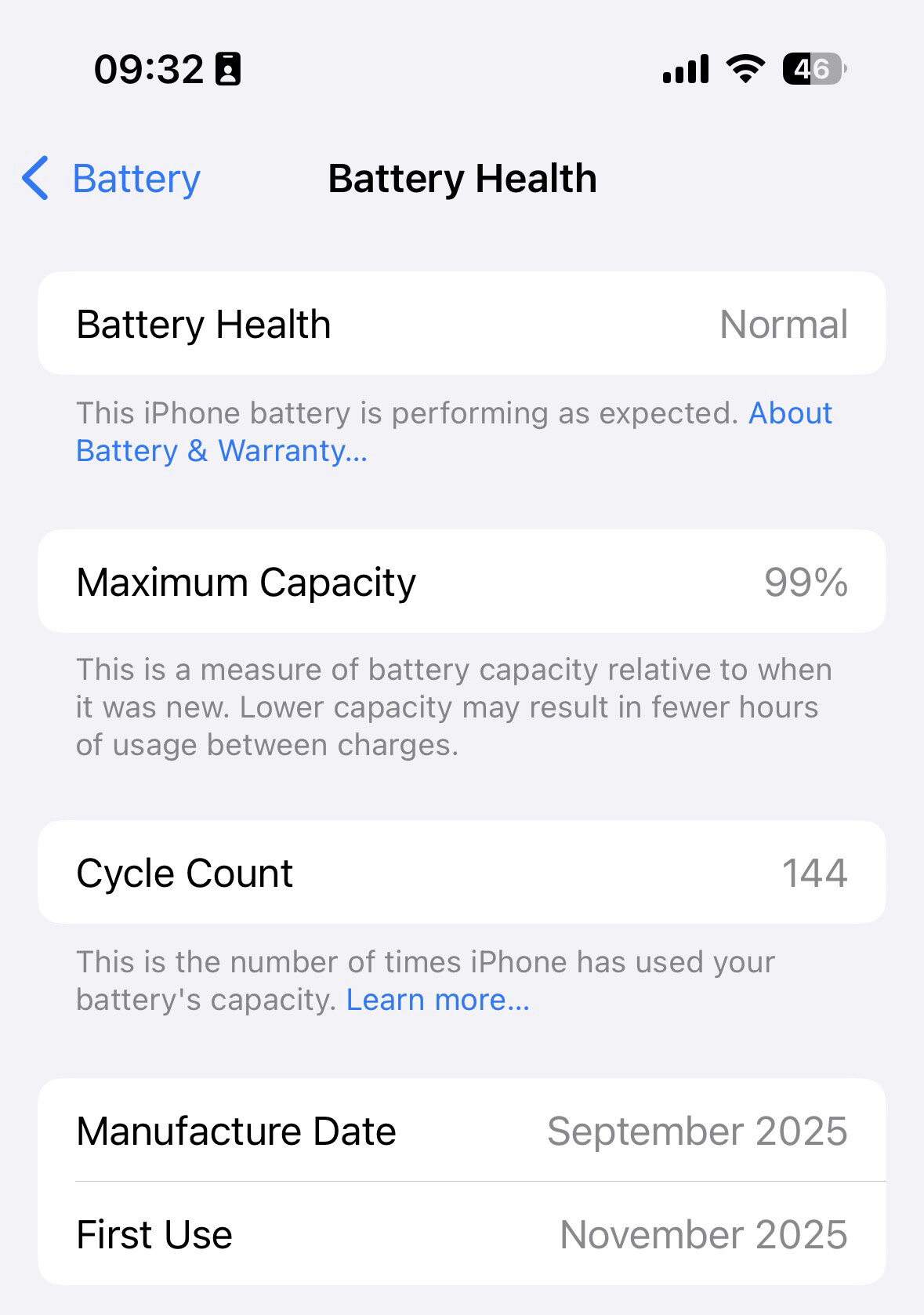 iPhone电池健康度显示99%