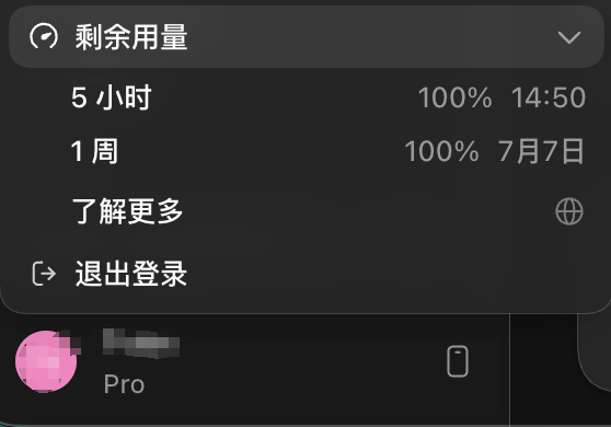 Codex 额度界面截图