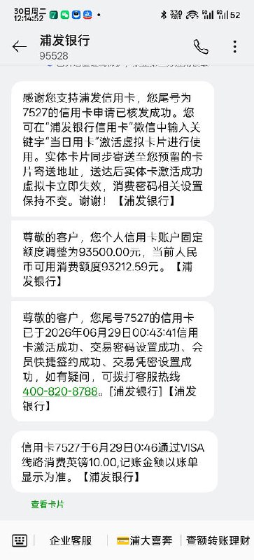 虚拟信用卡卡号与CVV信息展示界面