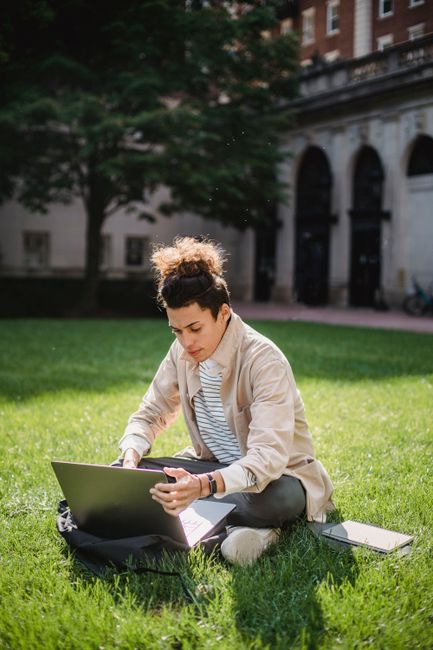 Student using university network on campus